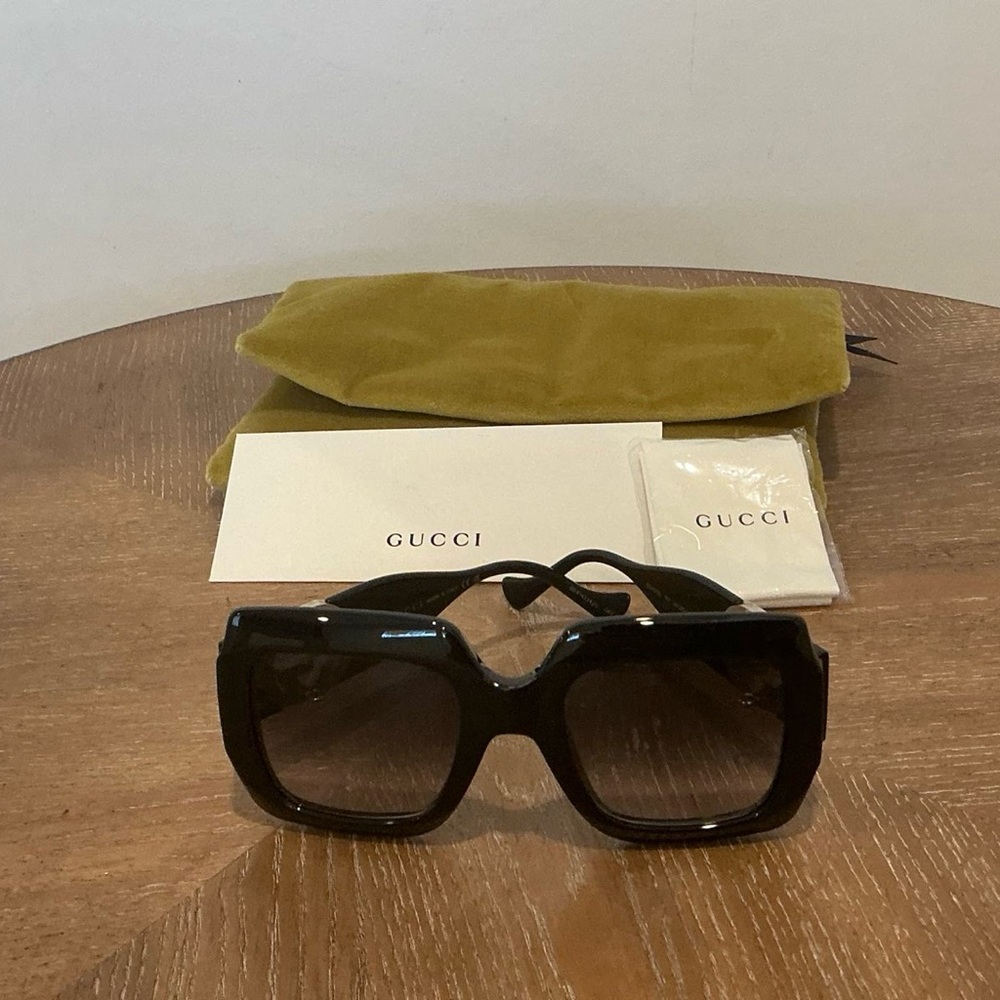 GUCCI Woman's Sunglasses Black Square Acetate Oversized ITALY - Picture 13 of 15